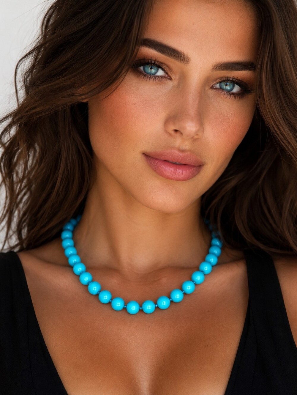 Vintage Turquoise Blue Stone Bead Necklace Hand Knotted 18" Heavy Round Beads